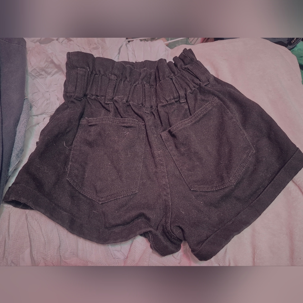 Harlow Black High-Waist Paperbag Shorts